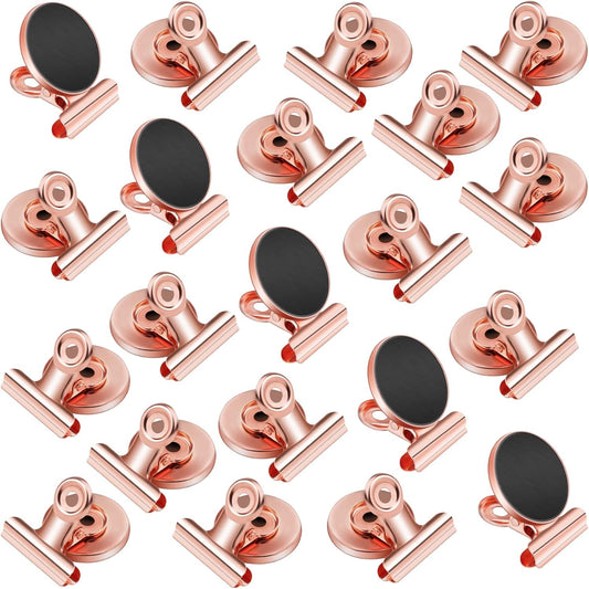 VNDUEEY 20 Pack Multicolor Magnetic Paper Clip Dispenser Holder, Fridge Magnets Refrigerator Magnets, Magnet Clips for Whiteboard Locker Paperclip Dispenser for Desk, School, Office (Rose Gold)
