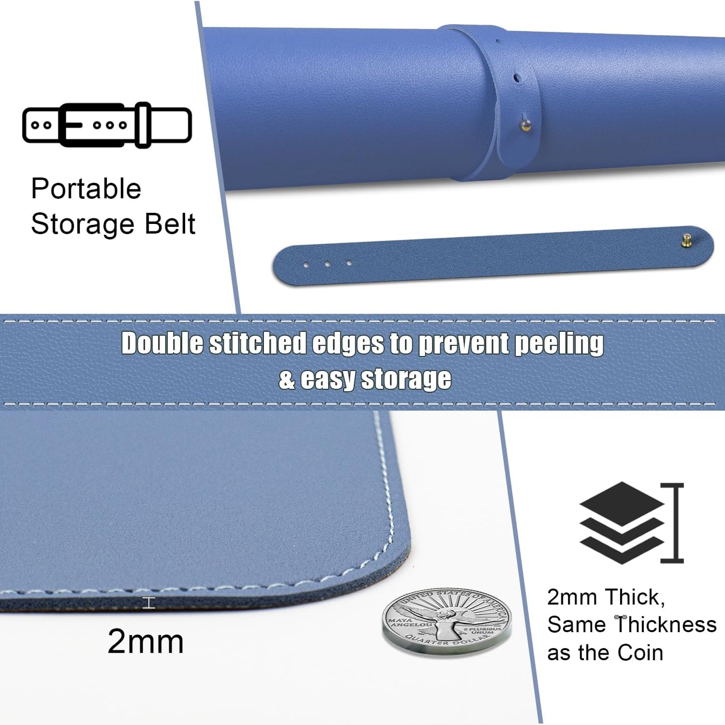 Large Desk Pad 35.4" x 17", Non-Slip Desk Mat with PU Leather & Natural Cork, Waterproof Writing Desk Natural Cork, Computer Mat Desk Protector for Office Home, Lake Blue