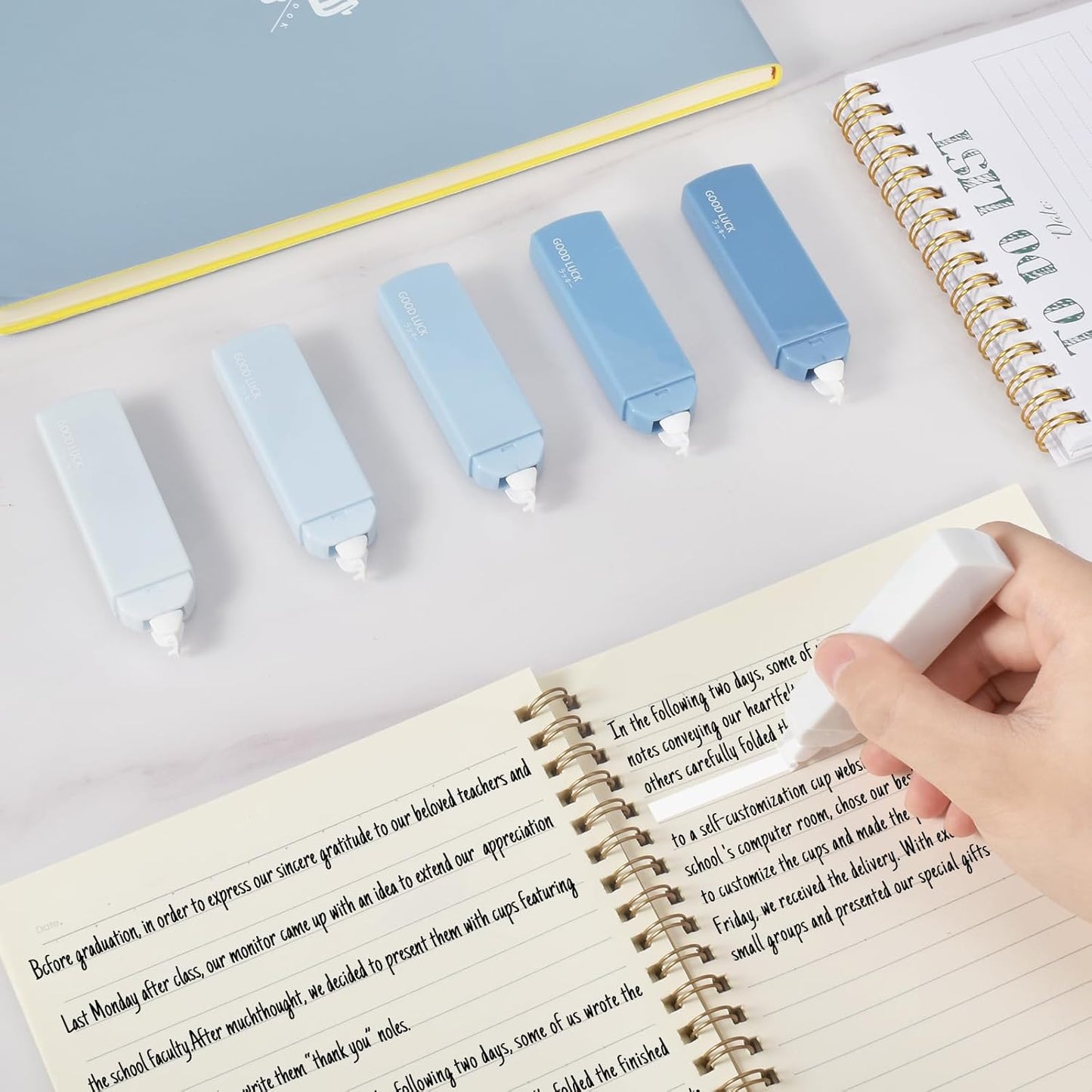 Temiary 6Pcs Mini White Correction Tapes, Quick Dry Smooth Pull Out for Writing, Aesthetic Cute Correction Tape Set Easy To Use for Students School Office Supplies (Blue)
