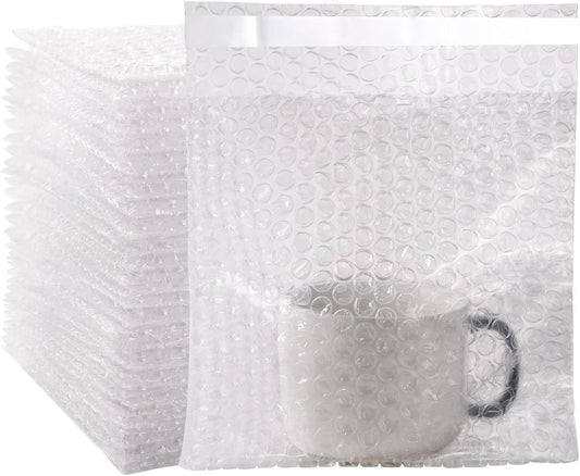 100 Pack Self-Seal Bubble Pouch Bags 7.5x7.5 Inch Small Bubble Out Bag Pouches Clear Double Walled Bubble Cushioning Bags for Packing, Shipping and Storage