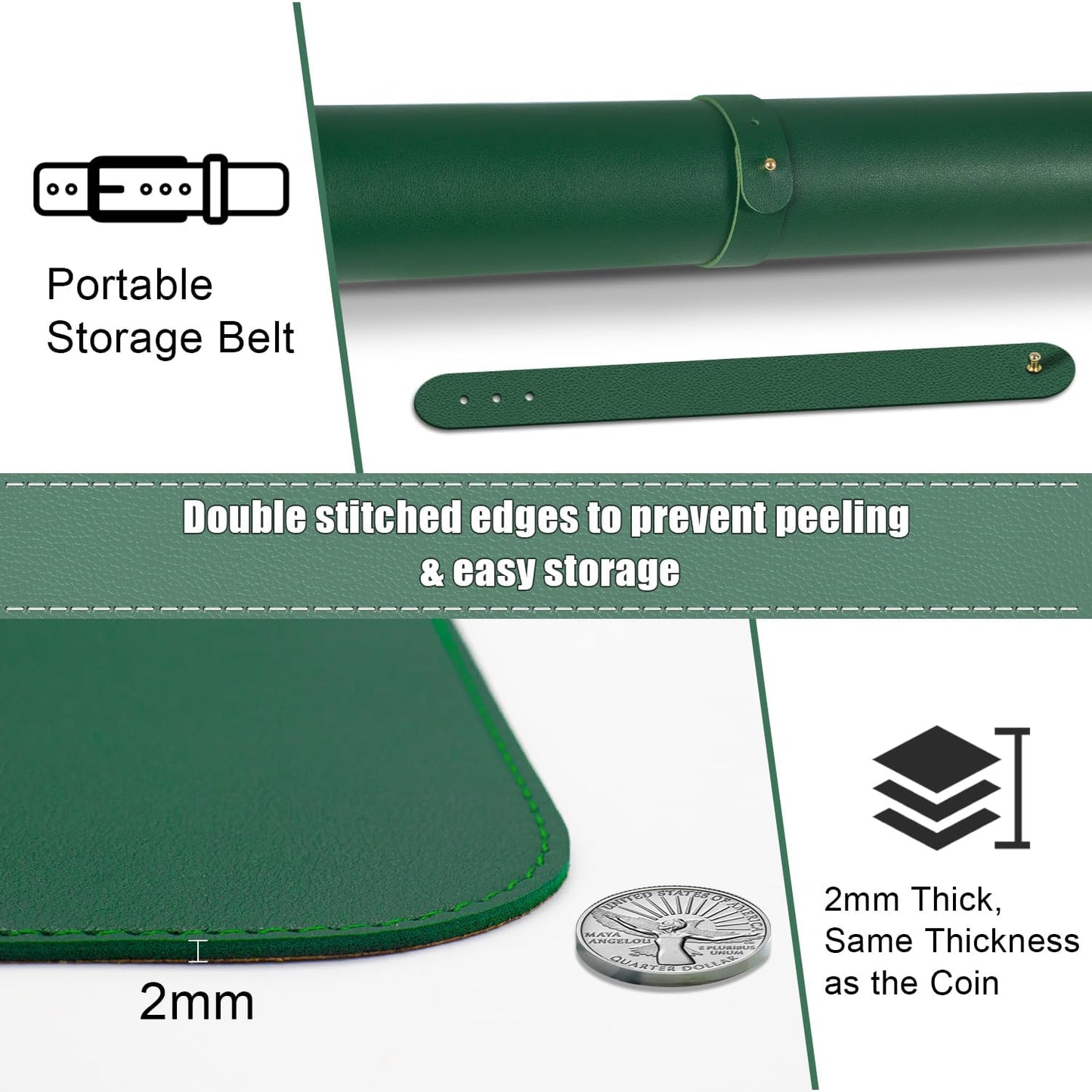 Large Desk Pad, 47.2'' x 23.6'', Office Desk Mat, Computer Mat for Desk, Leather Desk Pad Protector, Sewing Desk Blotter, Desktop Writing Pad for Office/Home/Decor Dark Green