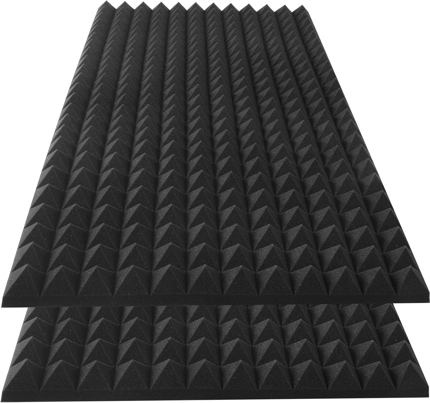 2 Pack pyramid Acoustic Foam Panels, 48 x 24 x 2" Sound Absorbing Panels High Density Studio Wedge Tiles Fire Resistant Acoustic Panels for Home,Office, Recording Room, Studio (2Pack, Black)