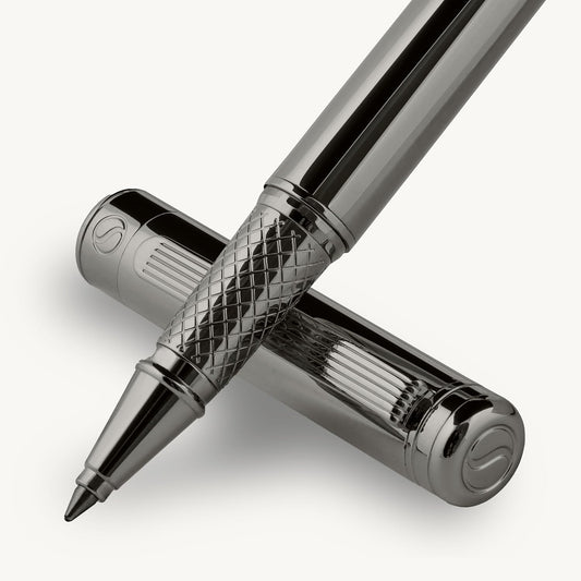Scriveiner Gun-Metal Rollerball Pen - Stunning Luxury Pen, Schmidt Ink Refill, Best Roller Ball Gift Set for Men & Women, Professional, Executive Office, Nice Pens