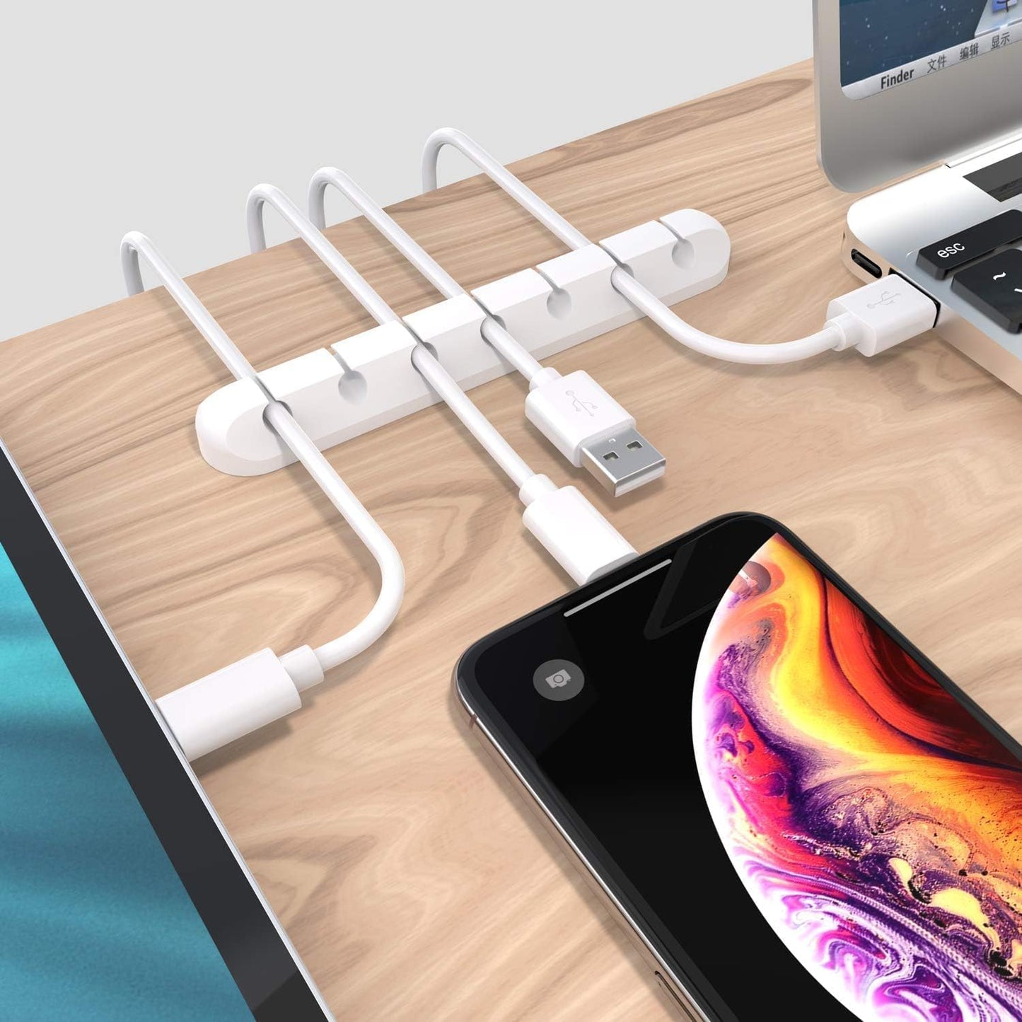 SOULWIT Cable Holder Clips, 3-Pack Cable Management Cord Organizer Clips Silicone Self Adhesive for Desktop USB Charging Cable Nightstand Power Cord Mouse Cable Wire PC Office Home