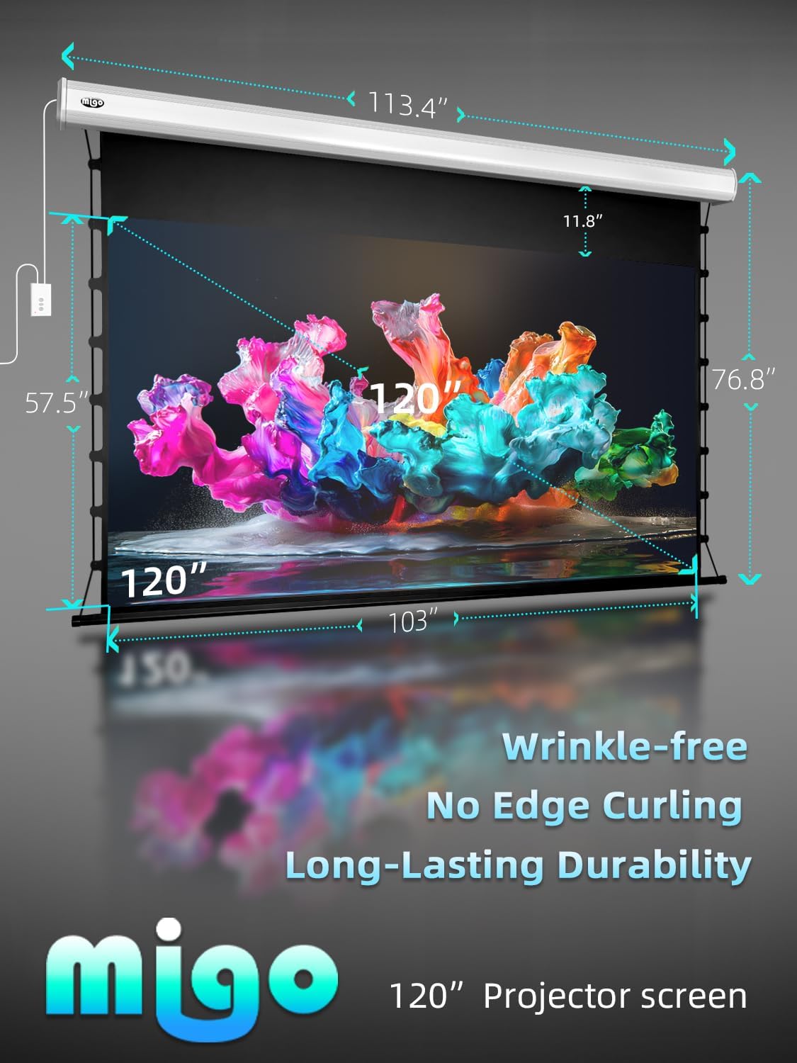 120 inch Pull Down Projector Screen, Soft White Super 3.0 Gain 16:9 4K Ultra HD Tab-Tensioned Ceiling Mount Projector Screen for Long Throw or Short Throw Projector Movie Home Theater Cinema