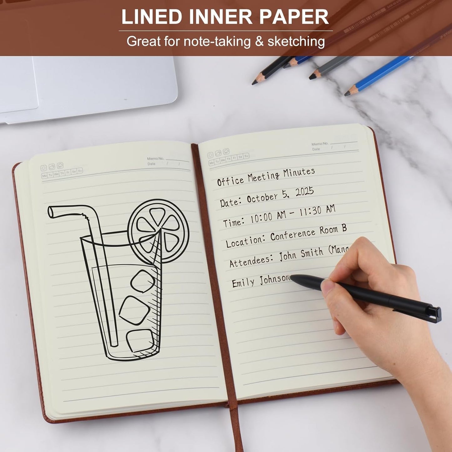 ZCZN 6 Pack Lined Journal Notebooks, 192 Pages A5 Hardcover Leather Journals for Work,Writing,School & Travel, College Ruled Journaling Notebooks for Notes Taking,Diary Journal(Black+Brown+Grey)*2