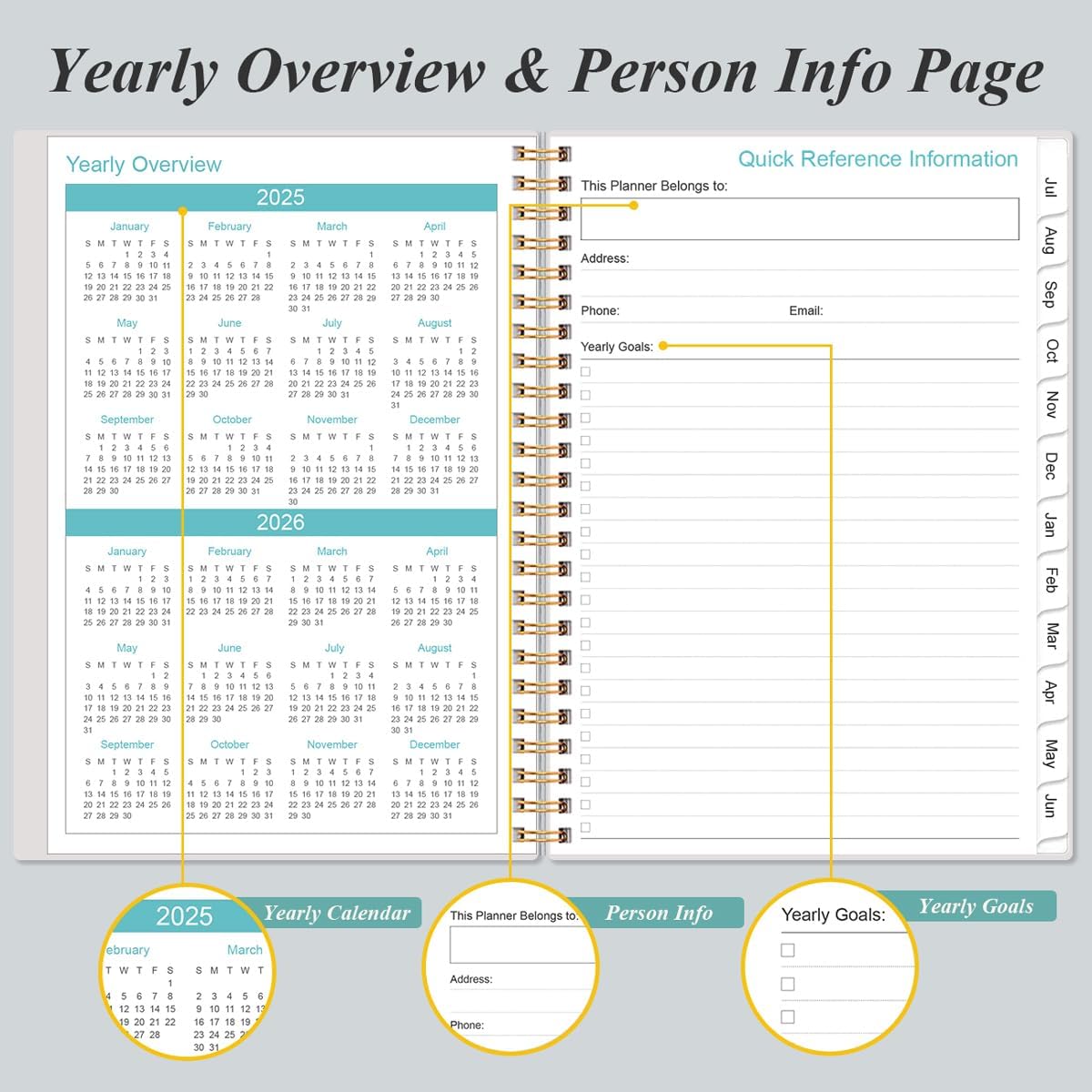 2025-2026 Monthly Planner - July 2025 - December 2026, Two Pages Per Month, 18 Monthly Calendar/Planner with Tabs, Strong Twin-Wire Binding, Inner Pocket, 6.4" x 8.5", Green