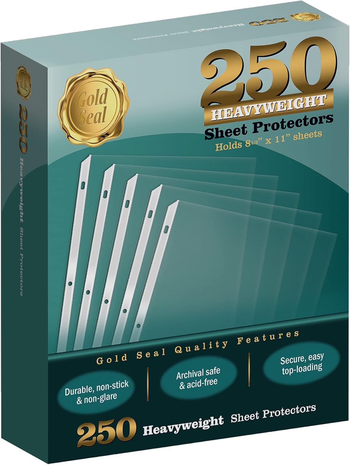 GOLD SEAL 250 Count Clear Heavyweight Poly Sheet Protectors 8.5" x 11", Extra Sturdy, Secure Topload, 250 Boxed Sheet Protectors