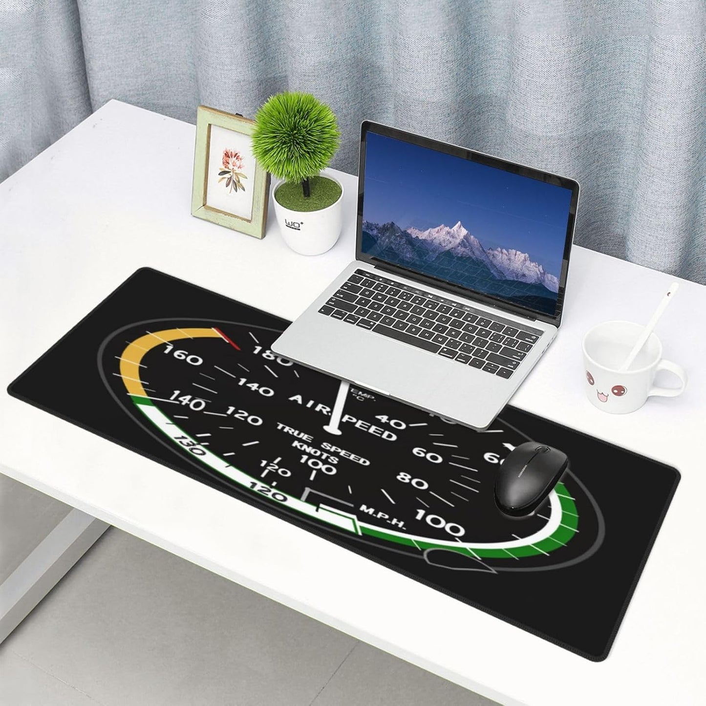 Aircraft Speedometer Pilot Flight Mouse Pad, Airplane Large Big Gaming Mouse Pad Desk Pad, Mousepad with Non-Slip Rubber Base, Extended XXL Mouse Mat for Computer Laptop Office Accessories