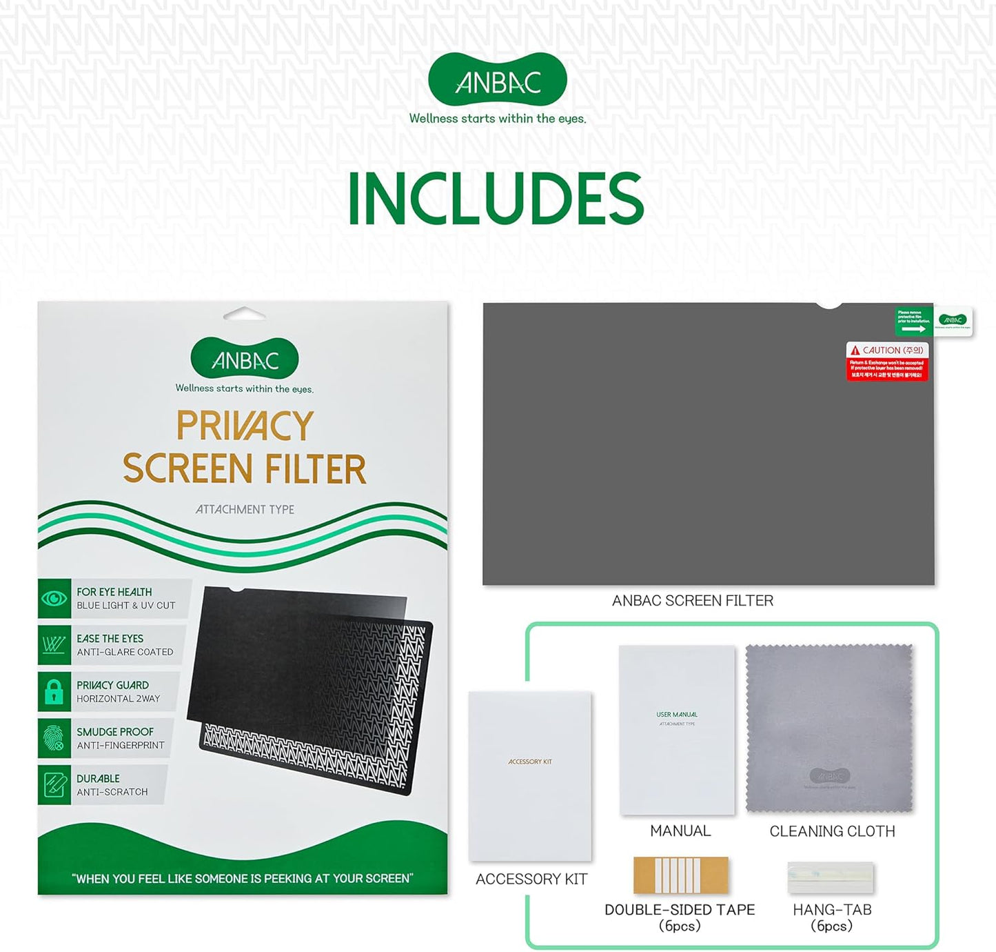 24 Inch Desktop Privacy Screen Shield for 16:9 Wide Monitor - Anti Glare Computer Privacy Screen Cover | Blue Light Blocking Screen Protector | Scratch Resistant UV Filter | Attachment Type