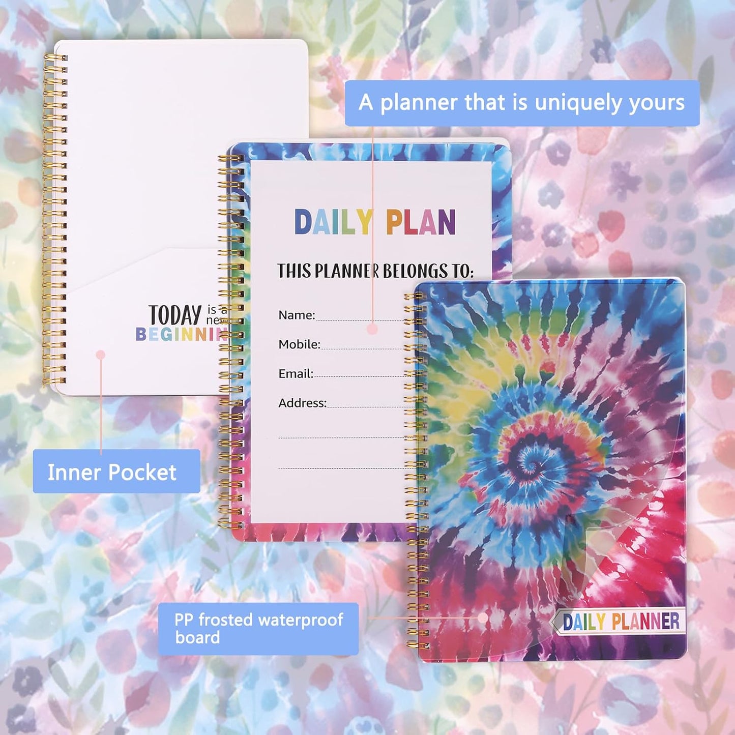 2025 Undated Weekly Planner,To Do List Notebook, Daily Notepad,Weekly Goals Planner, Habit Tracker Journal for Home and Work,8×10inch, Tie Dye