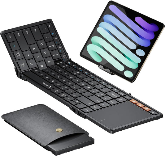 ProtoArc Foldable Keyboard with Touchpad, XK01 TP Folding Portable Keyboard, Full Size Keys, Large Trackpad Bluetooth Travel Keyboards for Laptop PC Tablet - Black