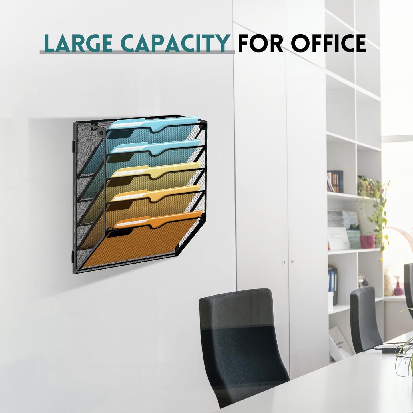 SUPEASY 5-Tier Wall File Organizer Mesh Office Mail Holder, Hanging Wall Organizer Magazine Rack for Office Black