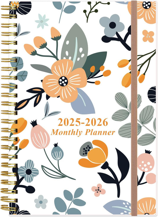 2025-2026 Monthly Planner - July 2025 - December 2026, Two Pages Per Month, 18 Monthly Calendar/Planner with Tabs, Strong Twin-Wire Binding, Inner Pocket, 6.4" x 8.5", Rose Flowers