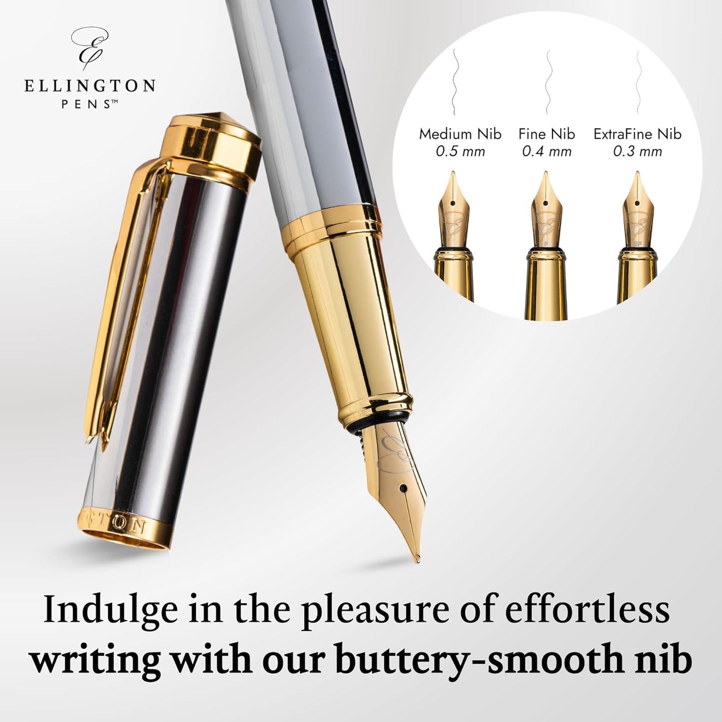 Luxury Fountain Pen Set- Fountain Pens for Writing - Smooth Medium Nib - Includes Refillable Ink Converter, 3 Ink Cartridges [Black & Blue], Gift Box - Elegant Calligraphy