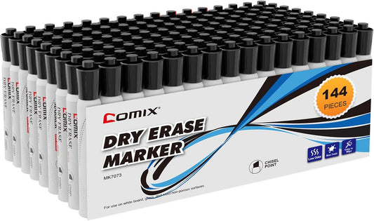 Comix Dry Erase Markers, Black Color, 4 Sets of 36 Markers, 144 Markers Total, Chisel Tip Whiteboard Makrers for Teachers Office & School Supplies
