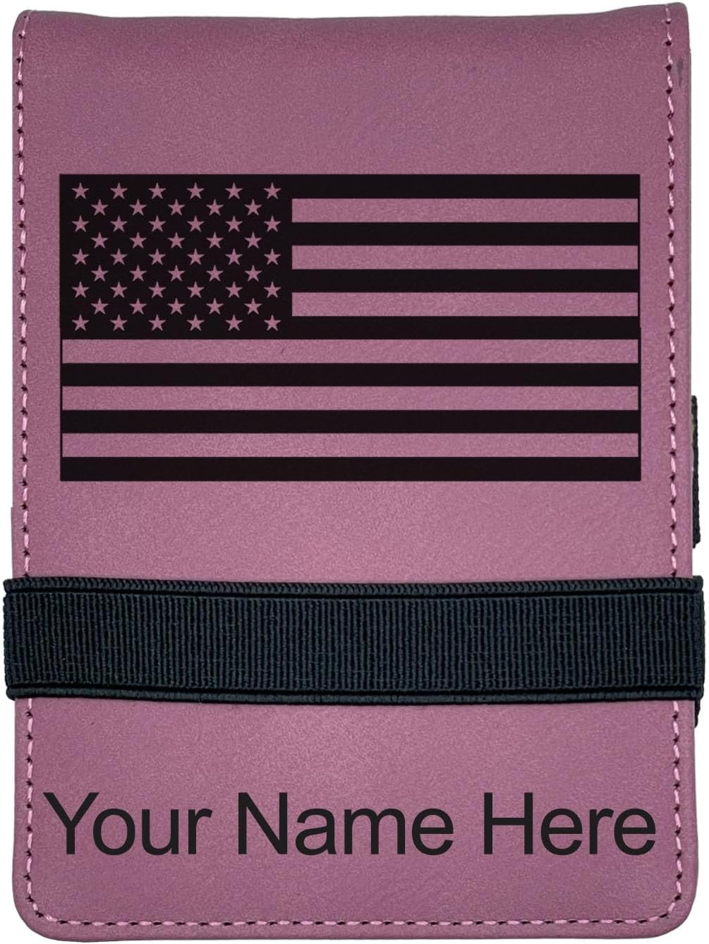 LaserGram Mini Padfolio with Notepad and Pen, Flag of The United States, Personalized Engraving Included (Pink)