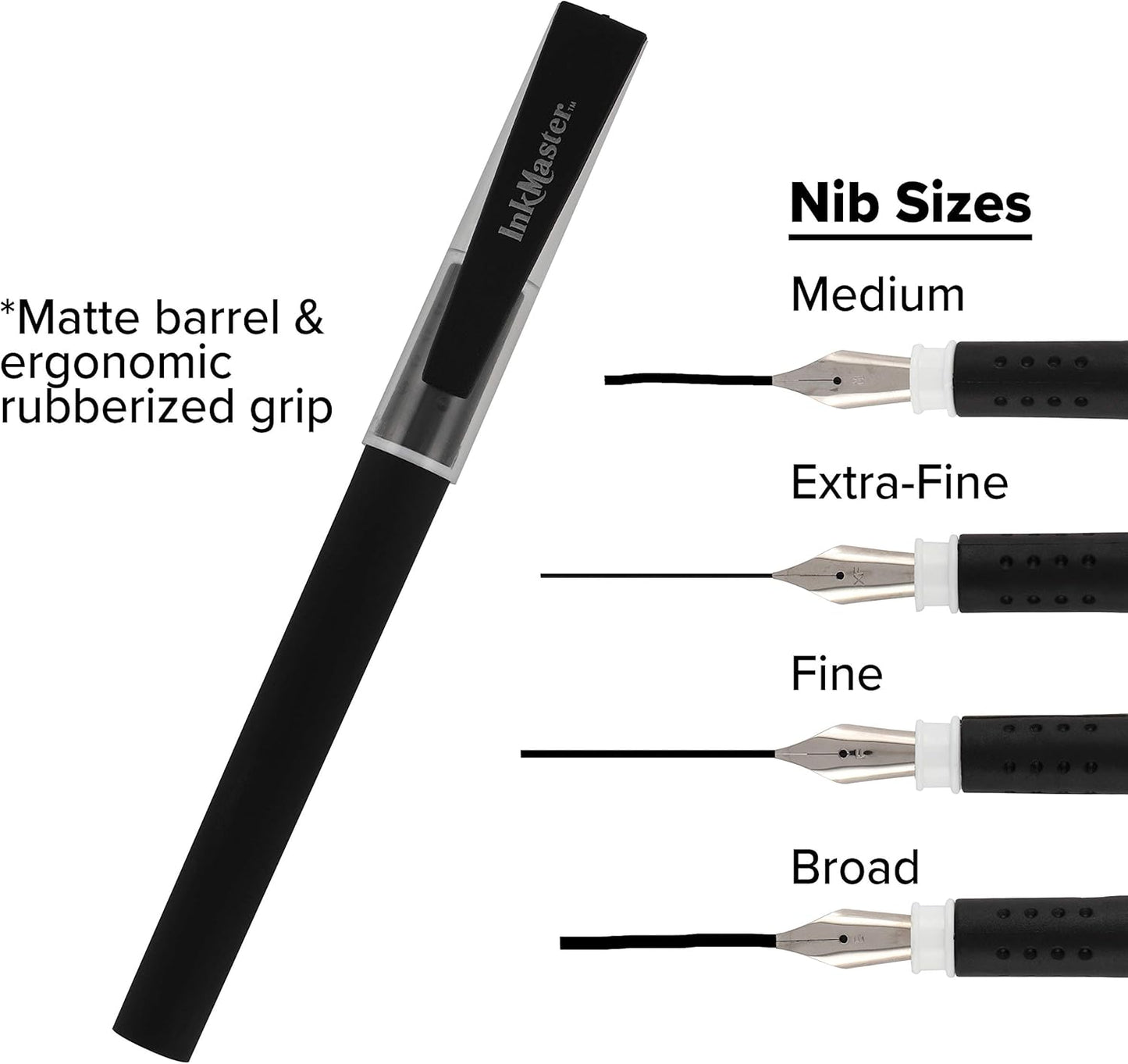 Ink Master Calligraphy Set Fountain Pens 4 Different Size Nibs and 20 Assorted Ink Cartridges Plus One Bottled Converter - Complete Easy Learning Kit for Beginners