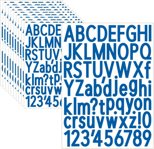 10 Sheets Letter Stickers, Alphabet & Number Stickers, 1.5 inch Vinyl Self-Adhesive, Mailbox & Cup Labels, Holiday Party Decoration (Blue)