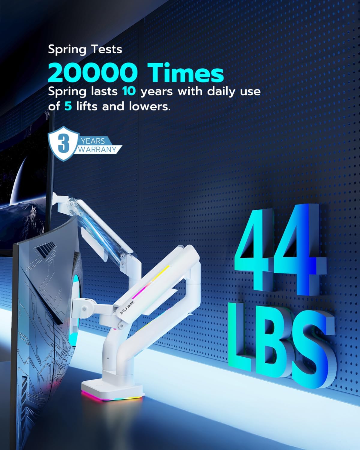 ARES WING Dual Monitor Mount for 17-35 Inch Ultrawide Heavy Duty Curved Screen, Computer Monitor Arm Desk Mount, Gas Spring Adjustable Dual Monitor Stand for Desk, White