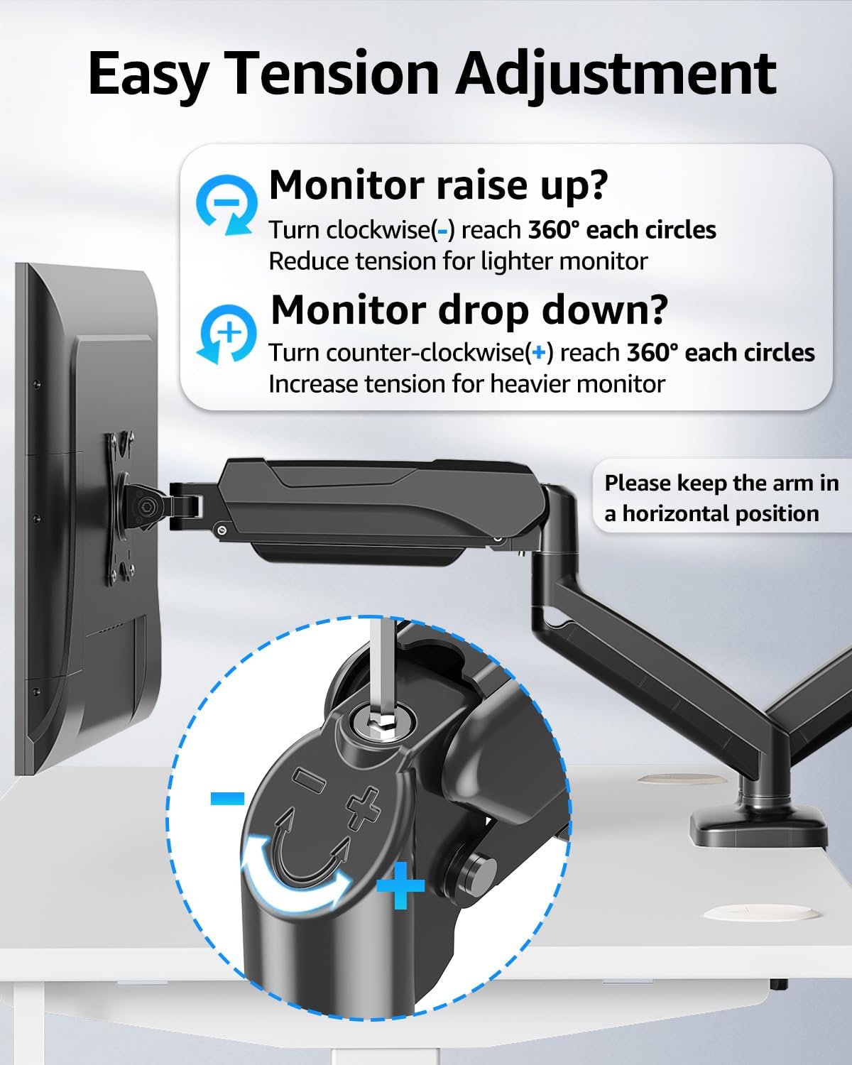 MOUNTUP Dual Monitor Stand for Desk, Pneumatic Monitor Arms for 2 Monitors 32 27 24 22 Inches, Height Adjustable Double Monitor Mount, VESA Mounts with C-Clamp & Grommet Base, Holds 4.4-17.6lbs, Black