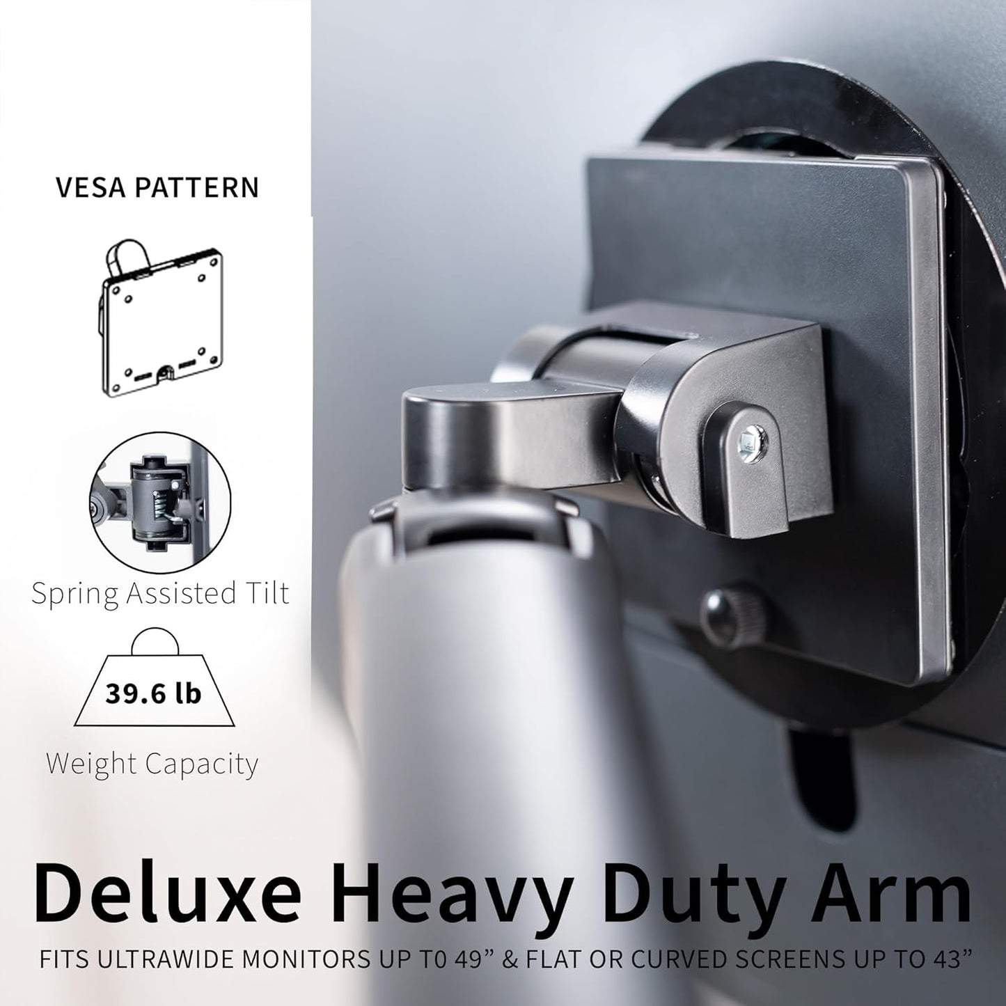 VIVO Aluminum Ultrawide Monitor Stand, Classic, Fits up to 49 inch Computer Screens, Single Articulating Pneumatic Arm, C-Clamp and Grommet Desk Mount, Max VESA 200x100, Black, STAND-V100H