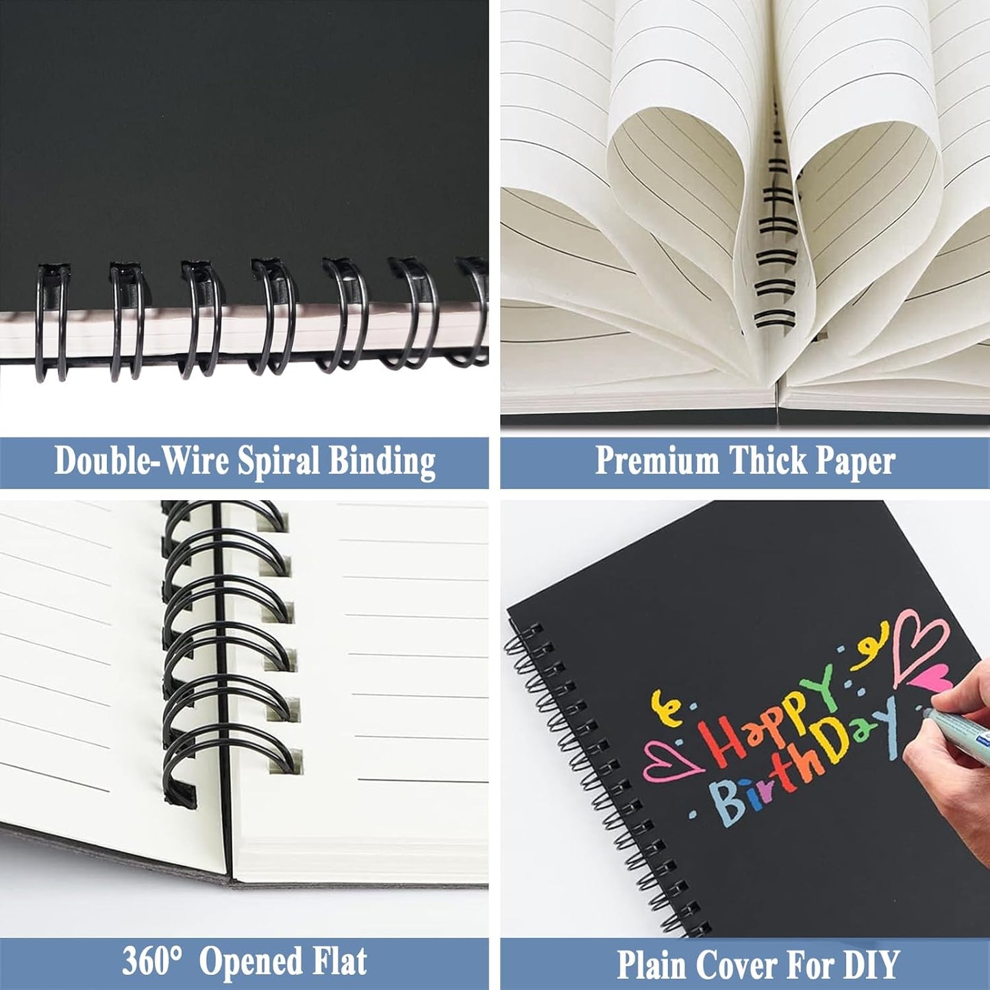 12Pack Small Spiral Notebook A5, 8.25x5.5” 120 Lined Pages Black Wide Ruled Spiral Journal Bulk Blank Kraft Cover Spiral Bound Notebook & Writing Pads for Home Office Meeting Work Note Taking