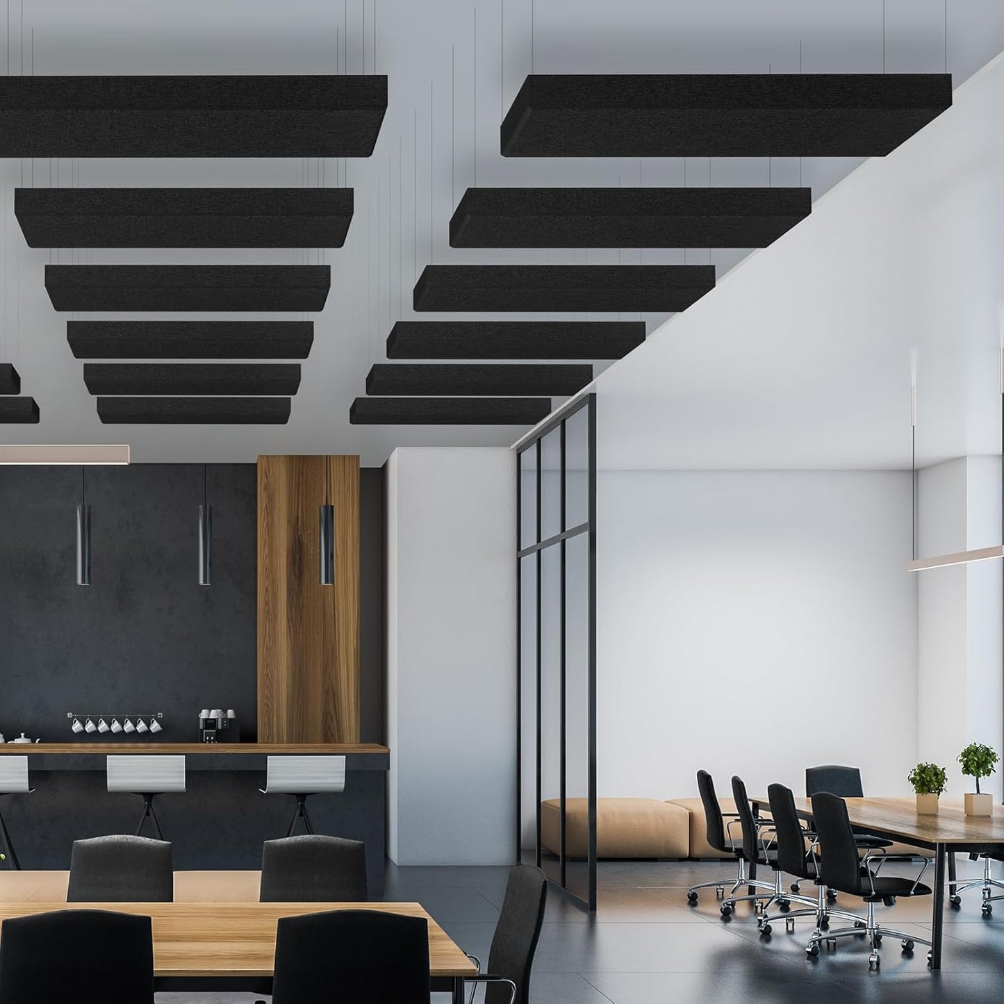 2” Thick Acoustic Panels with Hanging Brackets to the Wall, 2 PCS 47.2” x 11.8” Fiberglass Sound Absorbing Panels for Home Theater Church Office Wall or Ceiling, Deep Black