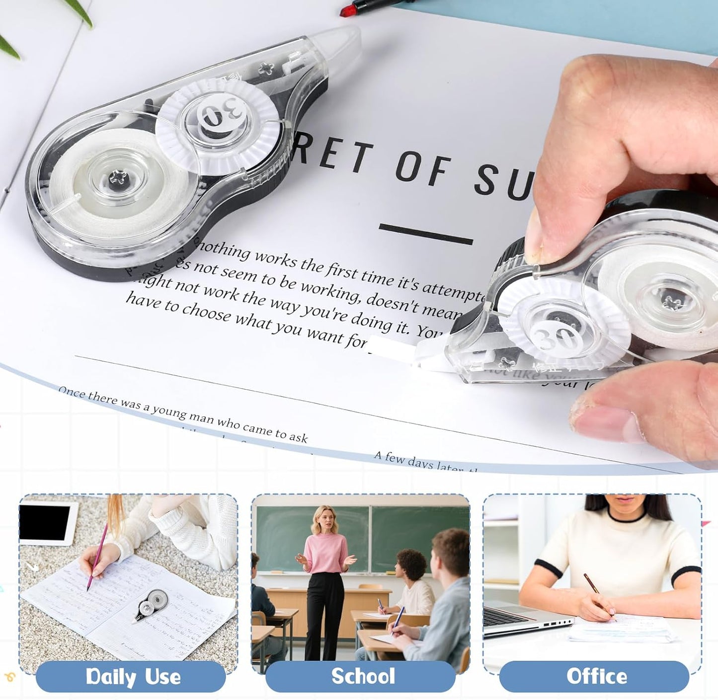 40 Pack 39 Feet White Out Correction Tape Easy To Use Applicator Whiteout Tape for Students Office Supplies