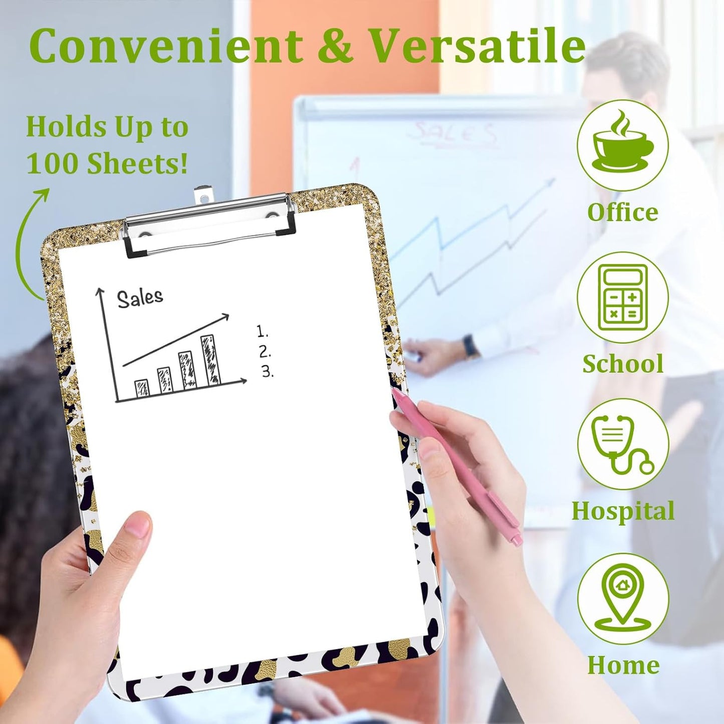 Glitter Leopard Clipboard,Decorative Acrylic Clipboard with Low Profile Metal Clip for Office,School,Teachers,Students Standard Letter Size 9x12.5