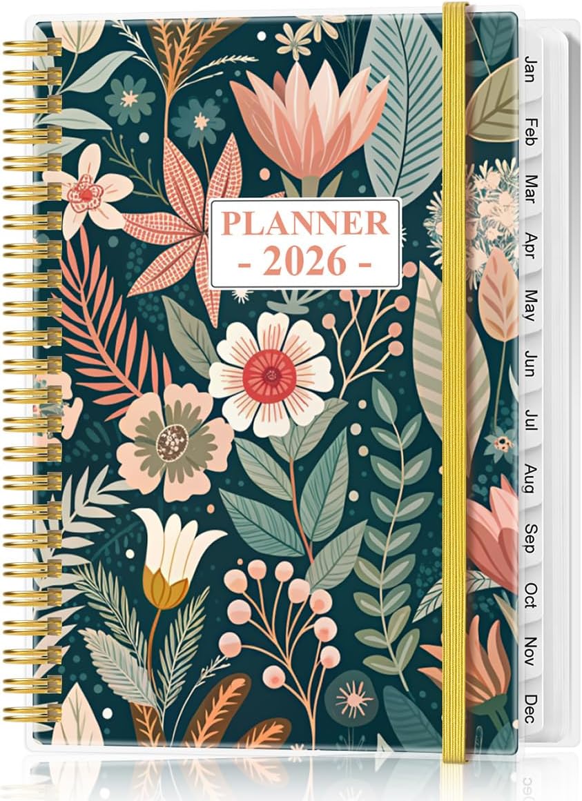 2026 Planner - Planner 2026 from January 2026 - December 2026, Weekly & Monthly Planner Spiral Bound with 12 Monthly Tabs, Inner Pocket, 6.4" x 8.5", Flower-C