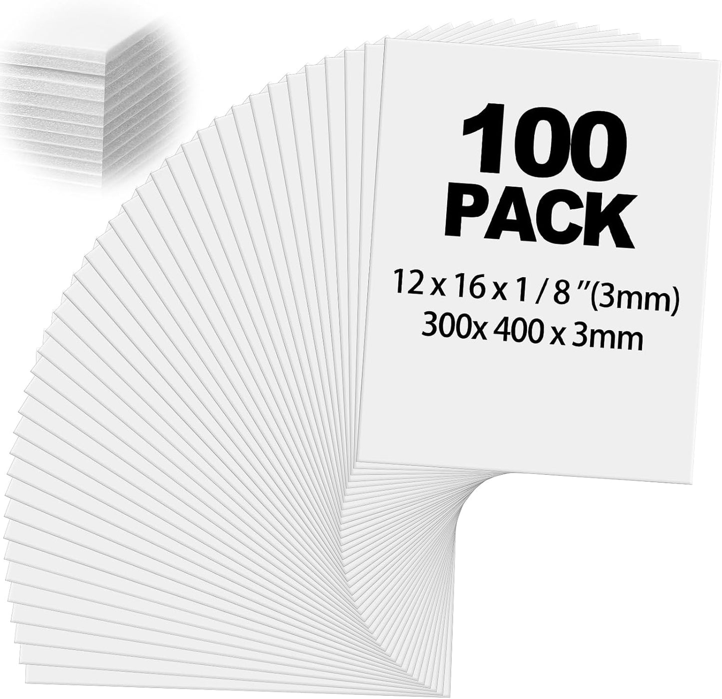 Frienda 100 Pack Foam Boards 1/8 Inch Thickness Foam Poster Boards Core Backing Board for Projects Presentation Board for School Crafts Office Art Projects(12x16x0.125inch,White)