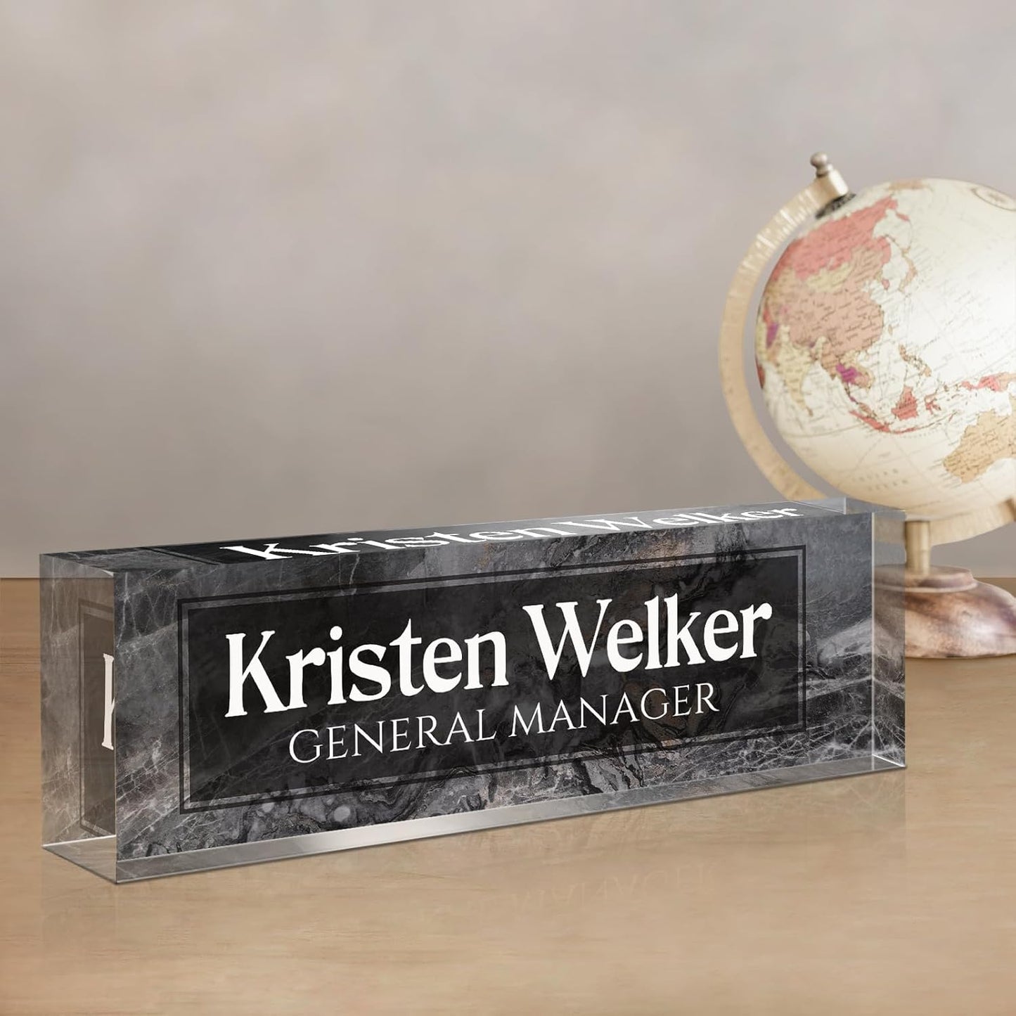 Gowellly Desk Name Plate Personalized - Custom Acrylic Name Plate for Desk - Enterprise Custom Logo/Text nameplates - Employee Appreciation Gifts (Ink Black)