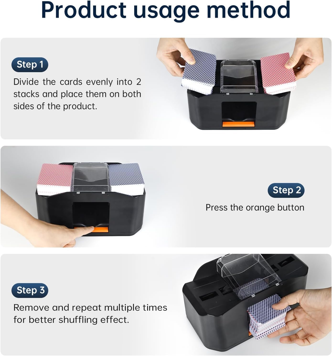 1-2 Deck Quiet & Rechargeable Automatic Card Shuffler, 2000mAh Electric Shuffler for UNO, Phase 10, Skip-Bo, Texas Hold'em, Poker, Blackjack