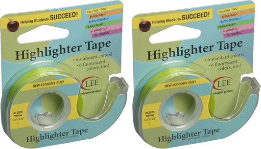 Lee Products Company Removable Highlighter Tape, Yellow (Pack of 2)