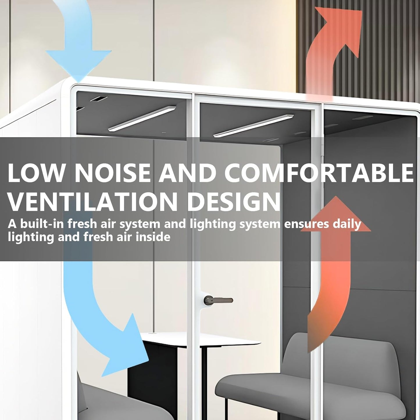 Office Sound Booth with Audio Privacy - Portable Soundproof Booth Includes White Frame with Curved Corners,Soundproof Room with Light,Fans, Magnetic Door Lock for Negotiation Room (70.08IN)