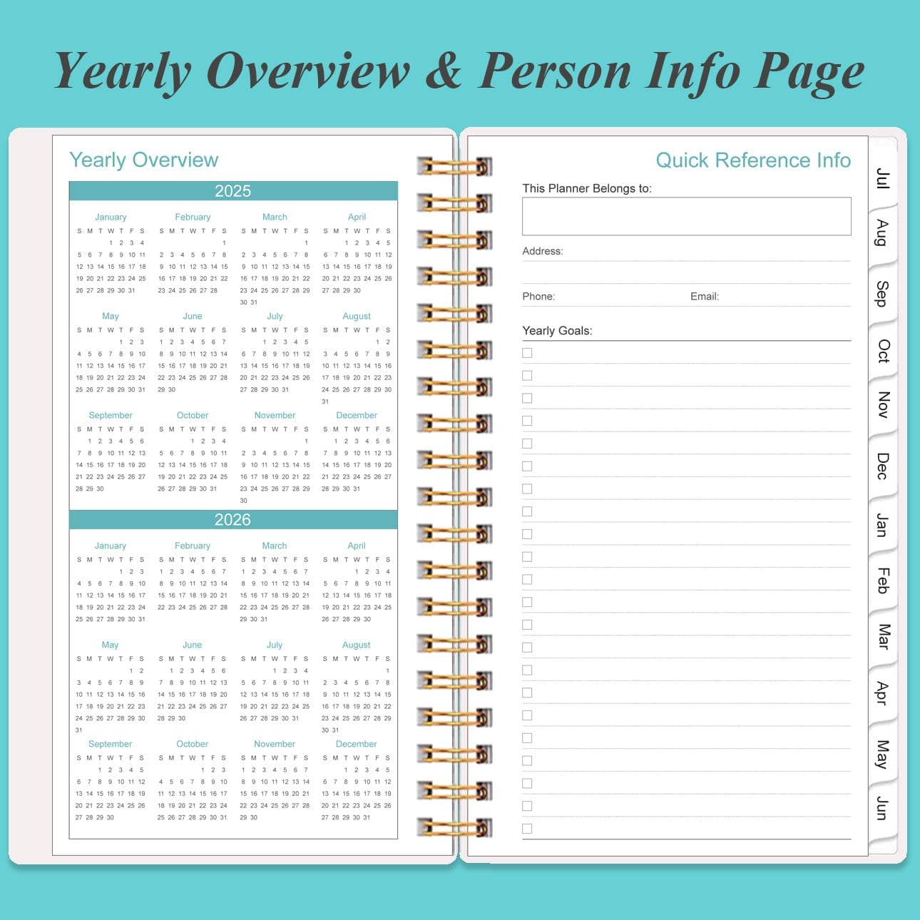 2025-2026 Monthly Planner - July 2025 - December 2026, Two Pages Per Month, 18 Monthly Calendar/Planner with Tabs, Strong Twin-Wire Binding, Inner Pocket, 3.75" x 6.5", Teal Flower