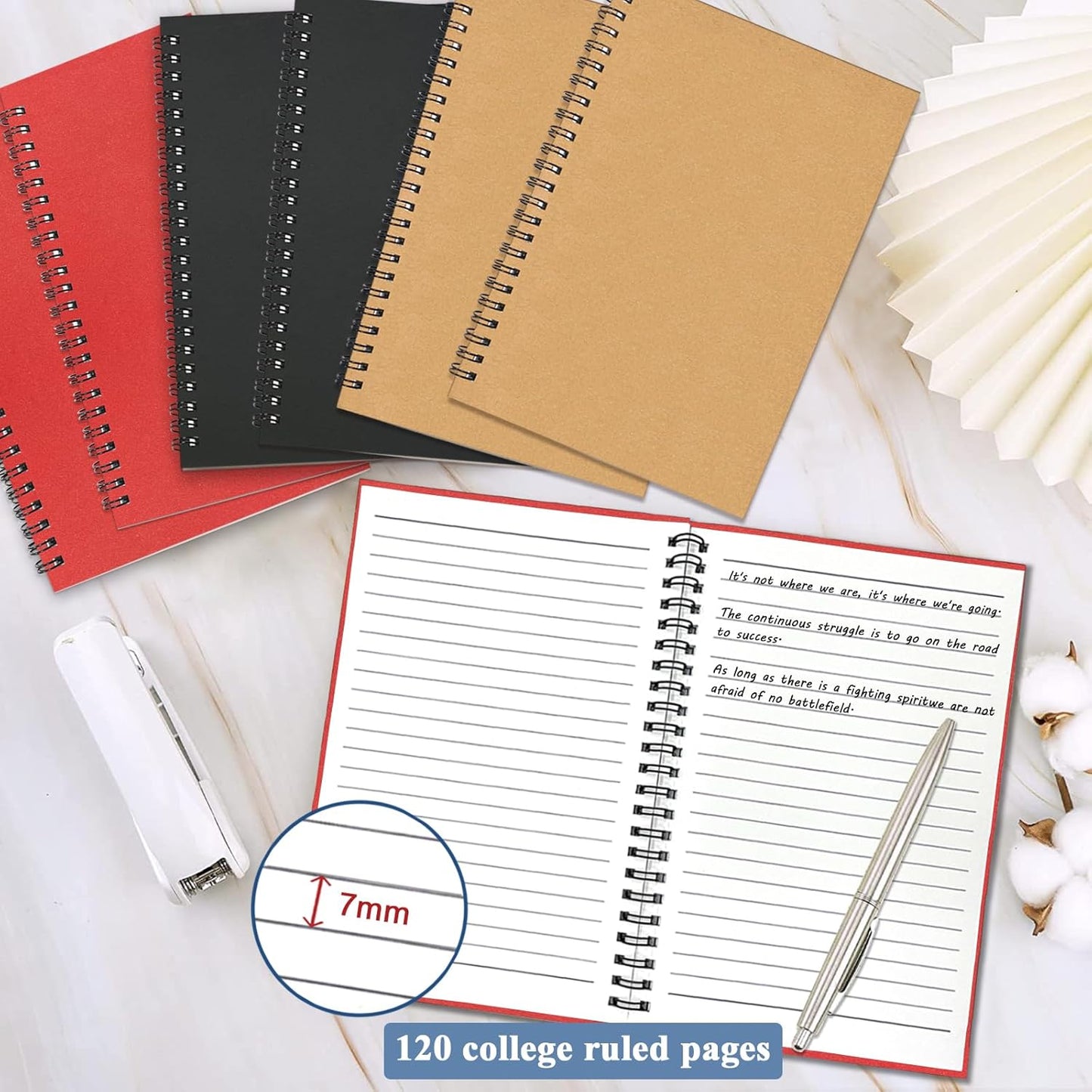 GINMLYDA Small Spiral Notebook A5, 6Pack 120 Lined Pages 8.25x5.5 Inches Spiral Journal Kraft Cover Notebooks & Writing Pads for School Home Office Aesthetic Sketch Drawing Note