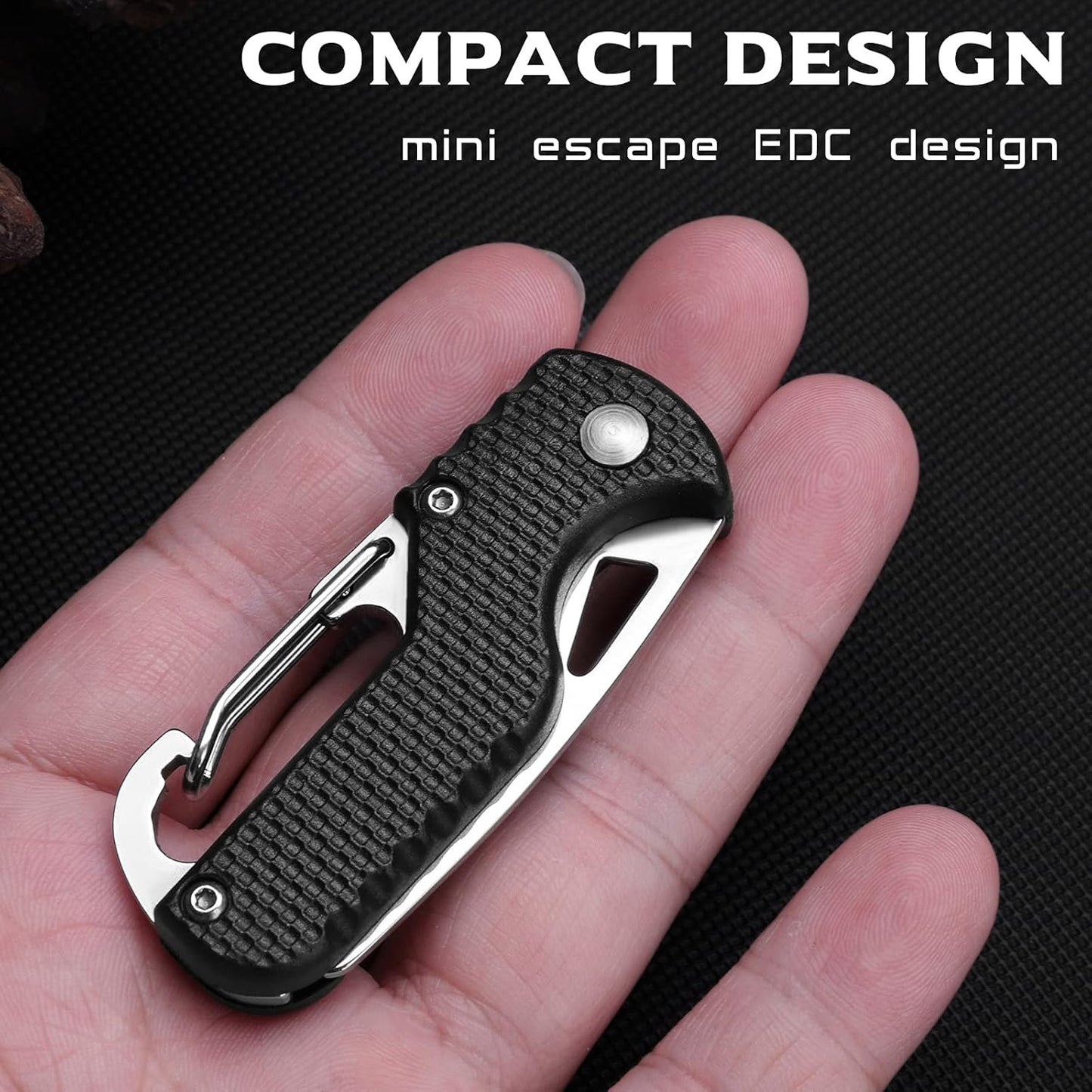 2 Pack Safety Box Cutter, EDC Seat belt Cutter with 1.1inch Hook Blade, Retractable Package Opener for Wrap, Tape and Strap, Small Keychain Knife, Cool Gadgets for Women Men