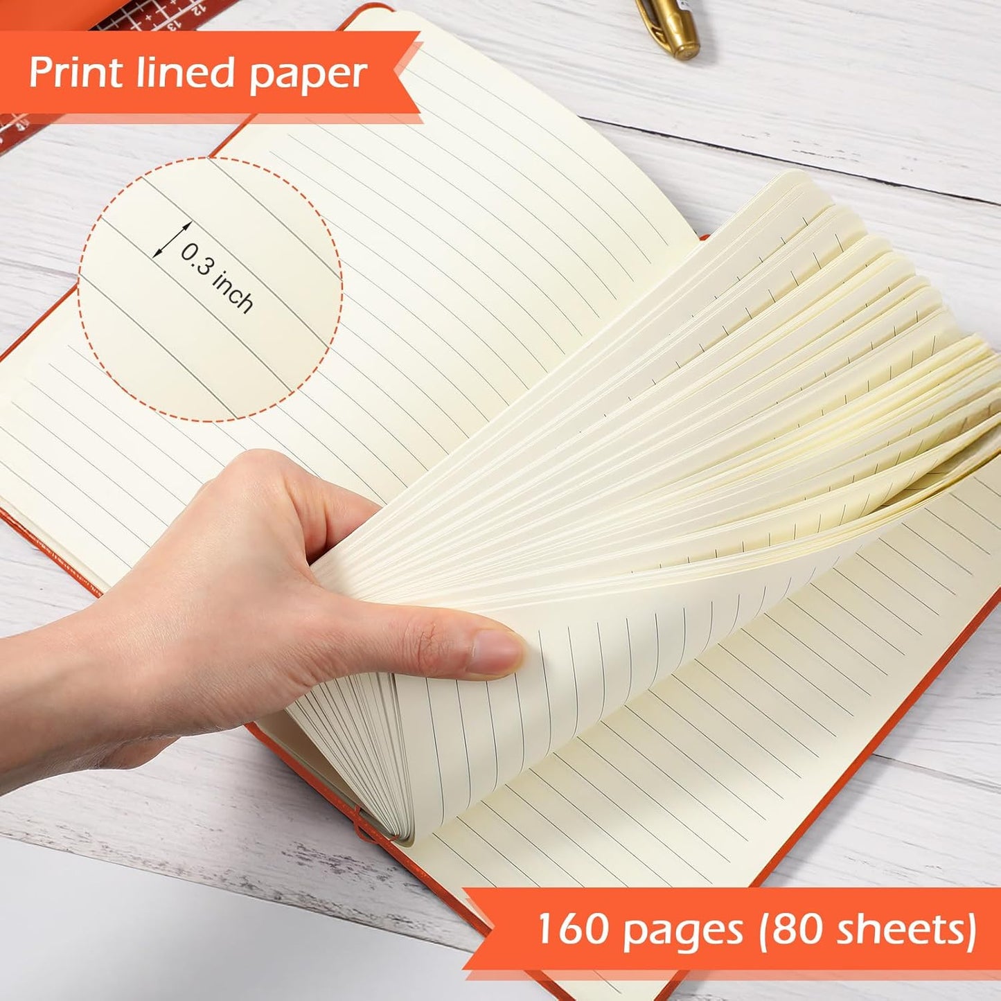 Honoson 20 Pack Lined Journal Notebooks A5 Hardcover Executive Notebook 5.5" x 8.3" PU Leather Wide Ruled Journals Bulk with Elastic Band for Home Business Office School Supplies(Orange)