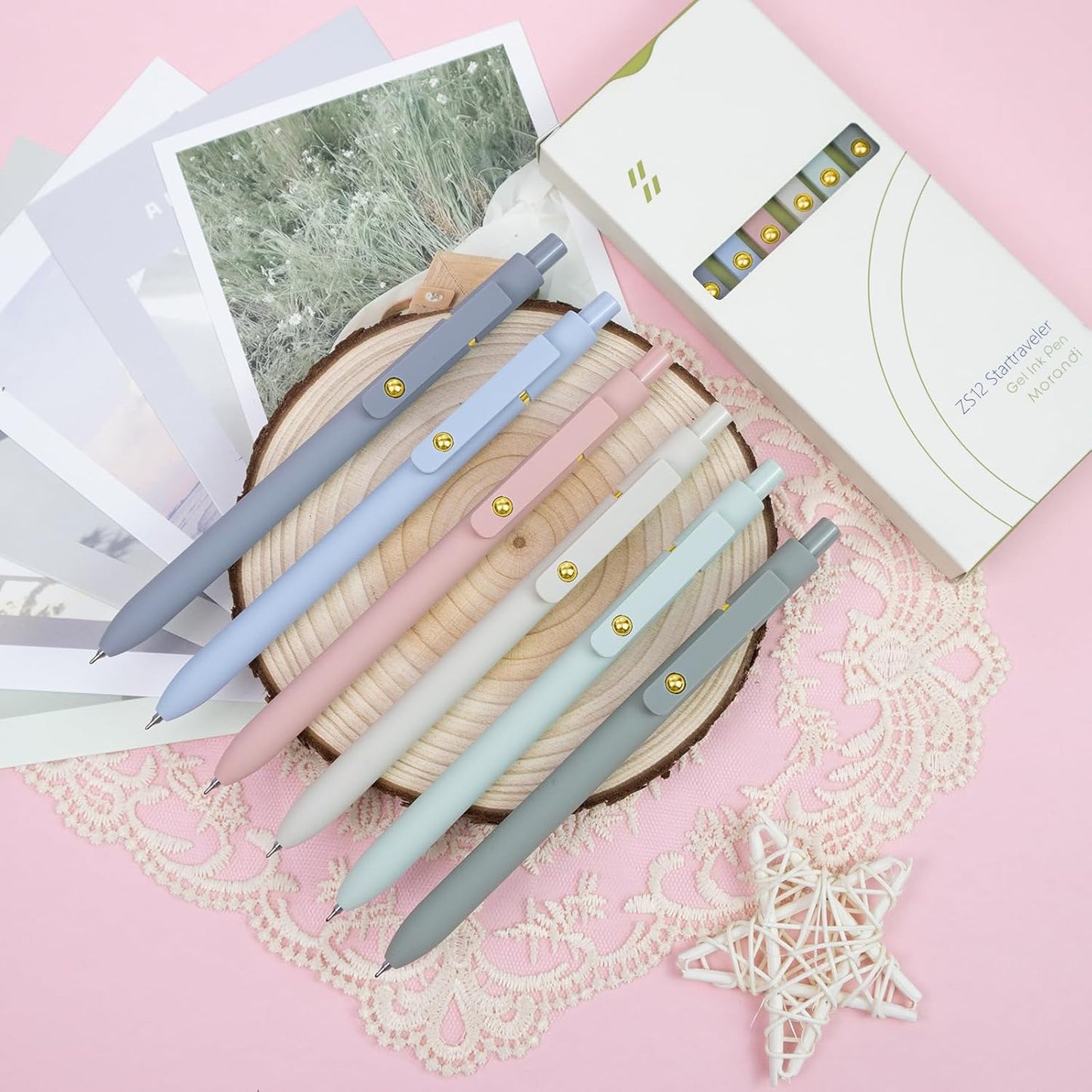 Gel Pens, 6 pcs 0.5mm Black Ink Pens Gold Morandi Barrel Fine Point Smooth Writing Pens Quick Dry Pen for School Office Supplies, Gifts for Girls Women