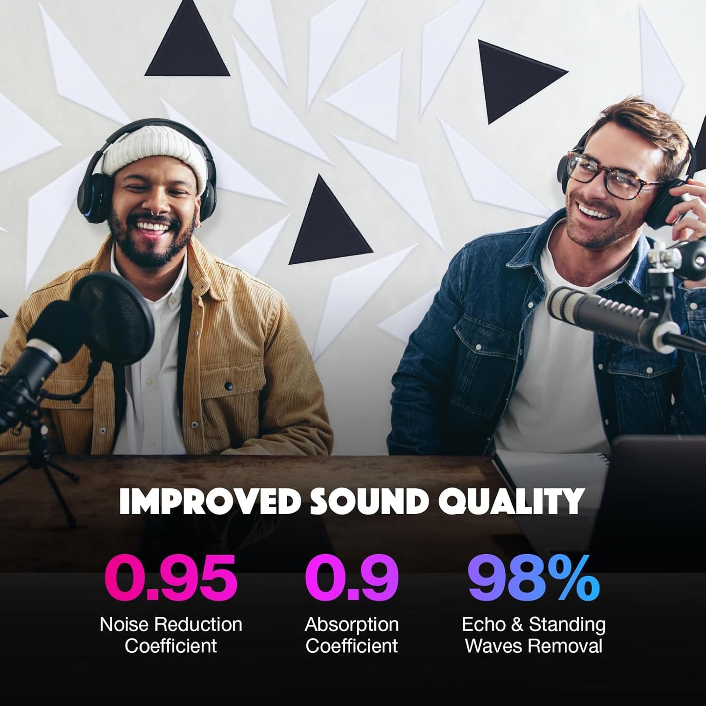 18 Pack Self-Adhesive Acoustic Panels, 12"x 12"x 0.4" Sound Absorbing Panels, High Density Square Sound Proof Noise Dampening Panels for Walls Home Studio Office, Trapezium Cutting Style, Black