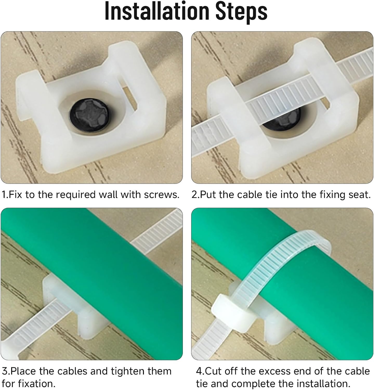 100Pcs Cable Zip Tie Mounts Kit, 0.6in Plastic Zip Ties with Screw Hole, White Zip Tie Anchors, Sturdy Zip Tie Mounting Squares Base with Tapping Screw for Wire Organizer (White, 0.6 inch)