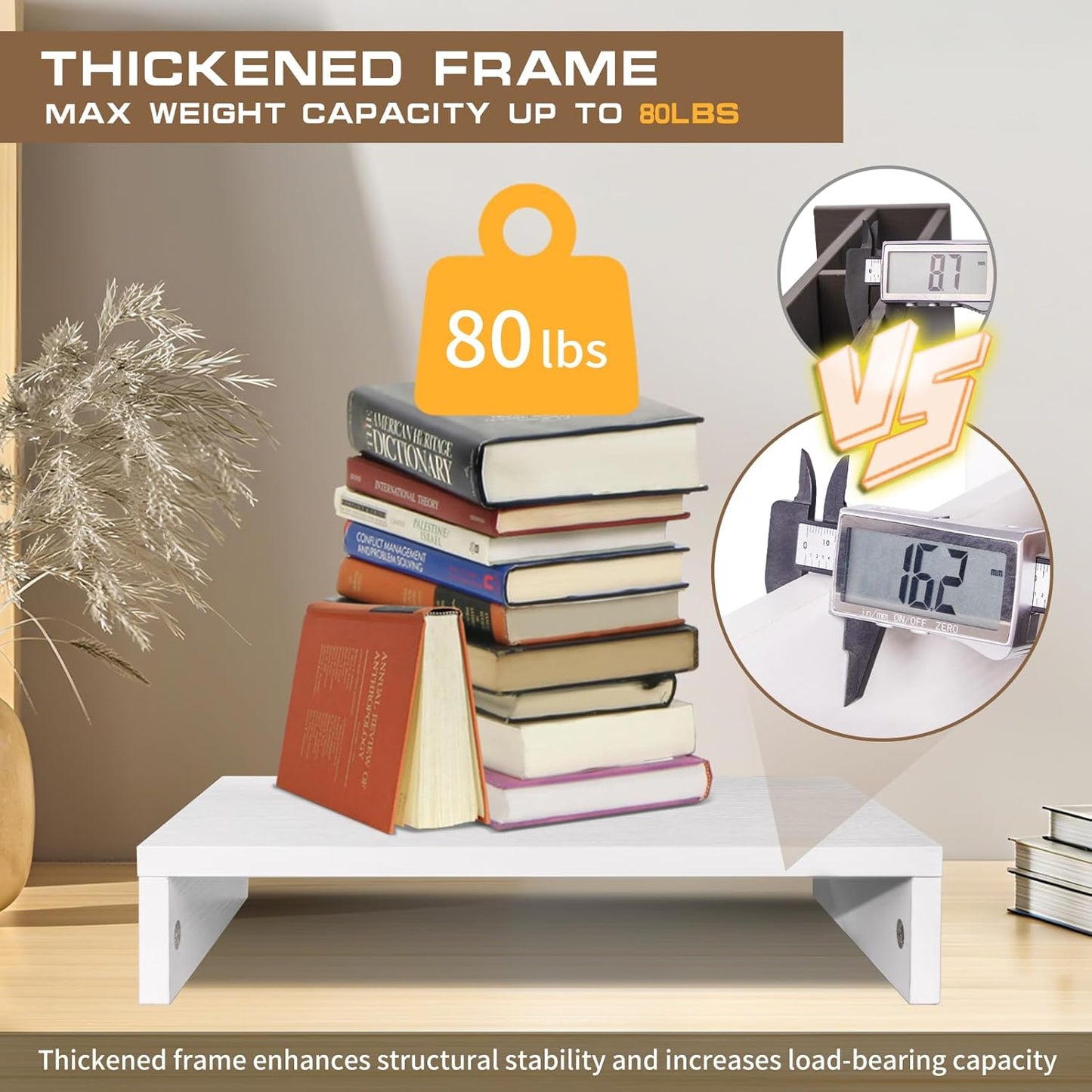 Monitor Stand Riser, Computer Stand, Desk Organizers and Accessories, Laptop Shelf Computer Monitor Riser with Storage for TV Screen PC Printer (White-15.75inch)