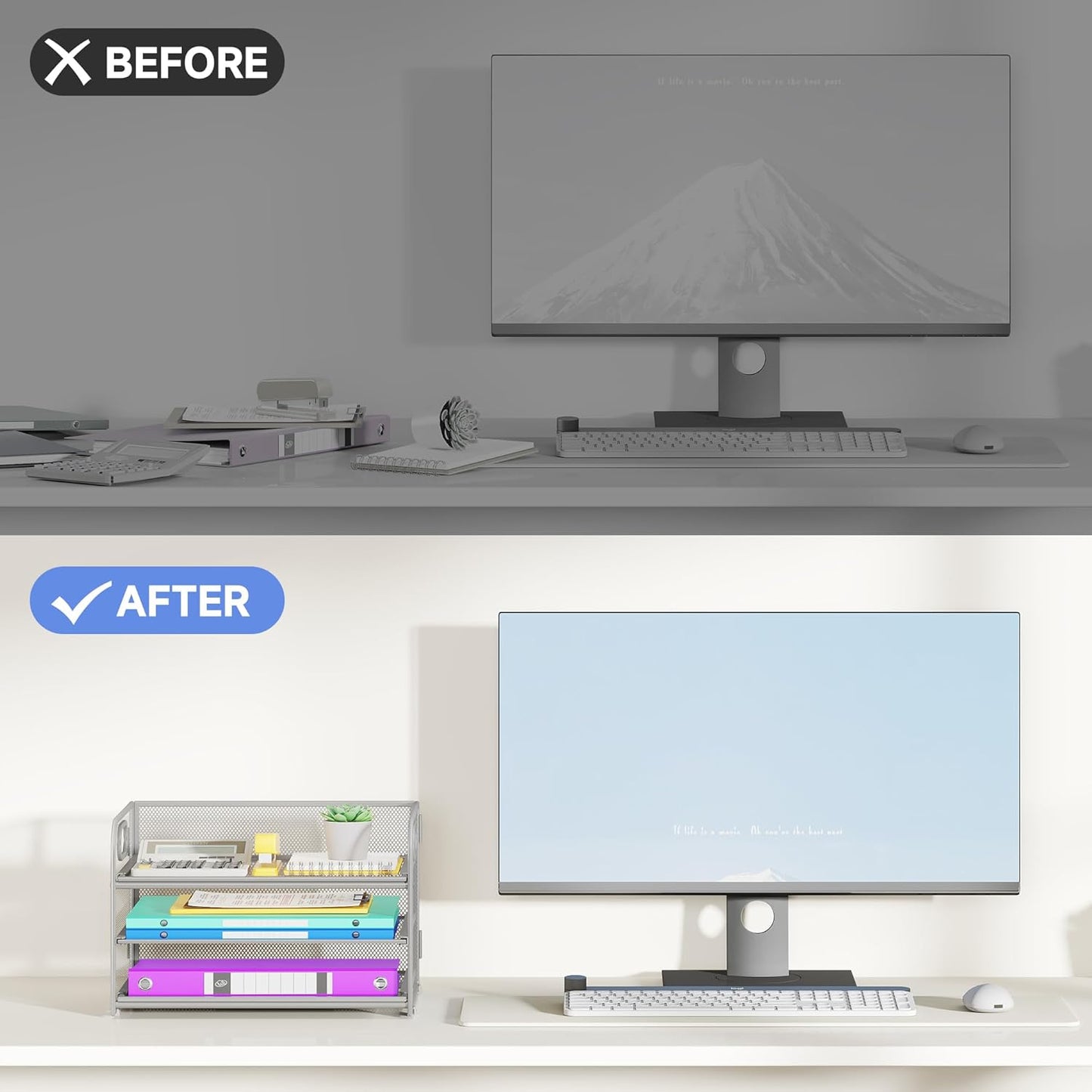 3 Tier Paper Organizer with Handle, Metal Desk Organizer Mesh Paper Letter Tray Desktop File Folder Document Sorter for Classroom, School, Office Accessories Organization and Storage - Silver