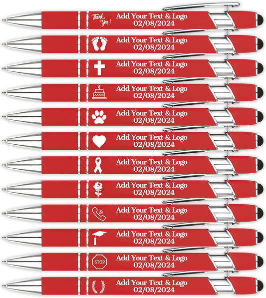 Personalized Pens with Name Logo or Message, Up to 1200 pcs Bulk Custom Metal Ballpoint Pen with Black Ink Customized Gift for Business, Graduation and Promotions (Red)