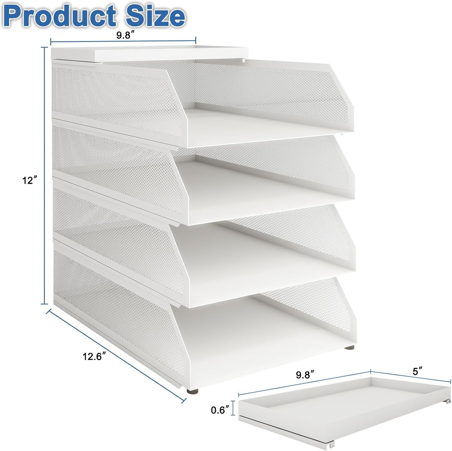 Natwind 4-Tier Stackable Paper Tray, Metal Mesh Desktop Organizer, Paper Sorter, Letter Trays,File Document Storage Rack for for Home, Office, School (White)