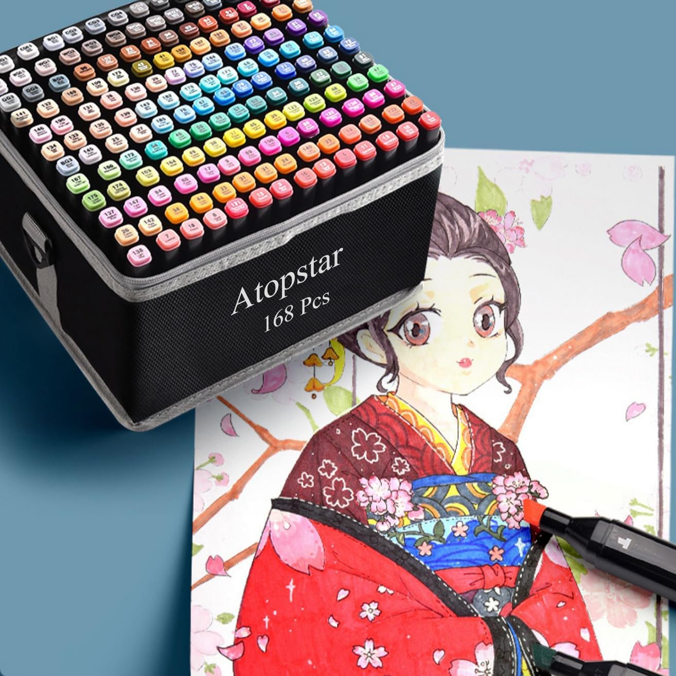 168 Colors Alcohol Markers Artist Drawing Dual Tip Marker Pen for Adult Coloring Painting Supplies Perfect for Boys Girls Students Adult(168 Black Shell)