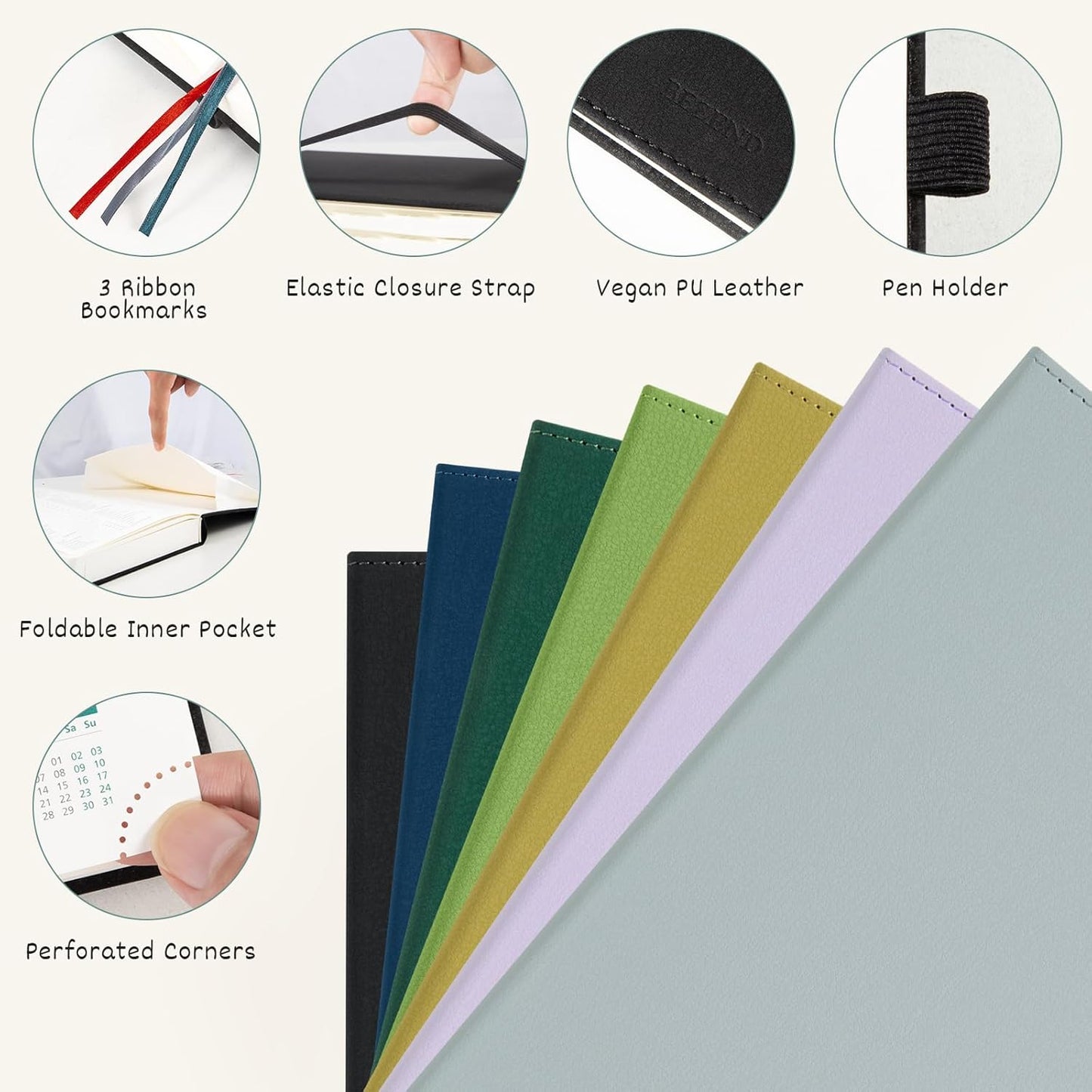 BEZEND Daily Planner 2026 (6" x 8.5") Full Page per Day Even Weekend (Jan-Dec) Monthly Calendar with Tabs, 2 Columns for Dual Schedule with Note, Vegan Leather Hardcover in Prussian Blue