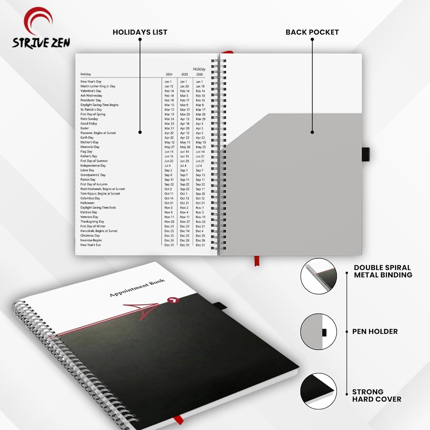 Business Appointment Book with 15-Minute Slots, Undated 2-Year Planner, Large Hardcover, Multiple Schedules, Daily/Hourly
